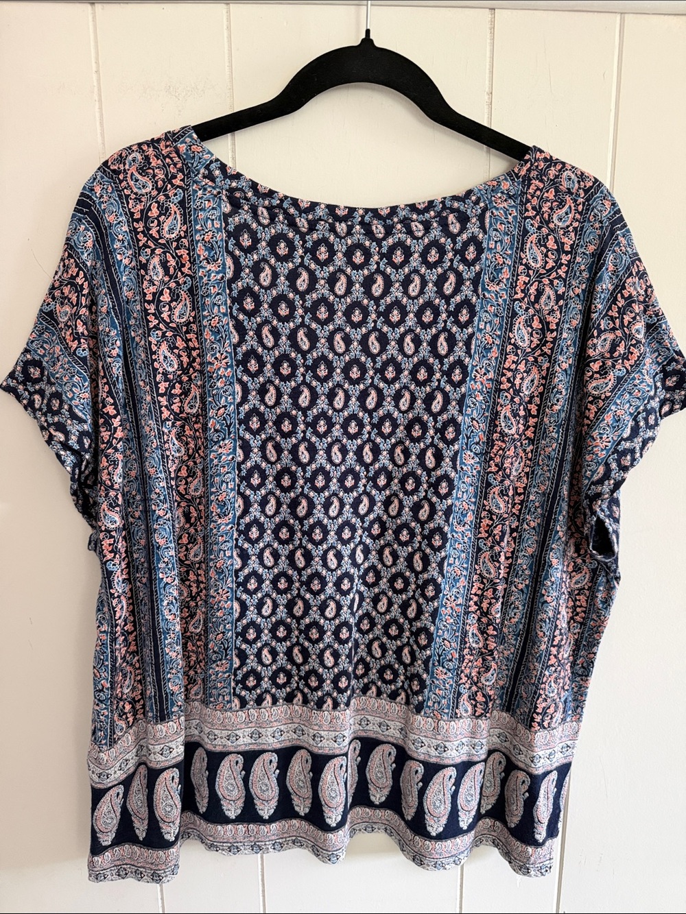 Lucky Brand Navy Paisley Women's Top Dolman Sleeves Boho Coastal Flowy Large - Picture 4 of 9